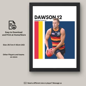 Jordan Dawson AFL-afdruk: Adelaide Crows-fanart (digitale download)