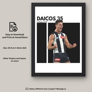 Nick Daicos Instant Download Wall Art, Collingwood FC Fan Art, AFL Wall Decor, Digital Artwork, Collingwood Art Print, Gift for AFL Fans