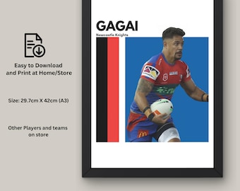 Dane Gagai Newcastle Knights NRL Fan Art Print (Digital Download)
