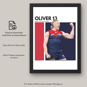 Clayton Oliver Instant Download Wall Art, Melbourne FC Fan Art, AFL Wall Decor, Digital Artwork, Melbourne Art Print, Gift for AFL Fans