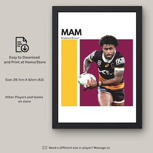 Ezra Mam Instant Download Wall Art, Brisbane Broncos Fan Art, NRL Wall Decor, Digital Artwork, Broncos Art Print, Gift for NRL Fans