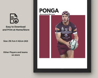Kalyn Ponga NRL Print: Queensland Maroons Fan Art (Digital Download)