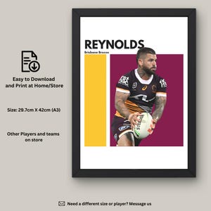 Adam Reynolds Instant Download Wall Art, Brisbane Broncos Fan Art, NRL Wall Decor, Digital Artwork, Broncos Art Print, Gift for NRL Fans