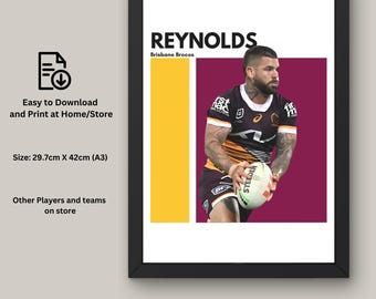 Lámina artística de Adam Reynolds de los Broncos: Decoración de pared para aficionados de la NRL (Descarga digital)