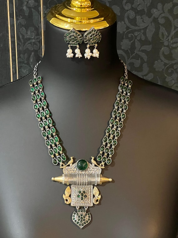 92.5 silver necklace | dual tone necklace with stone setting