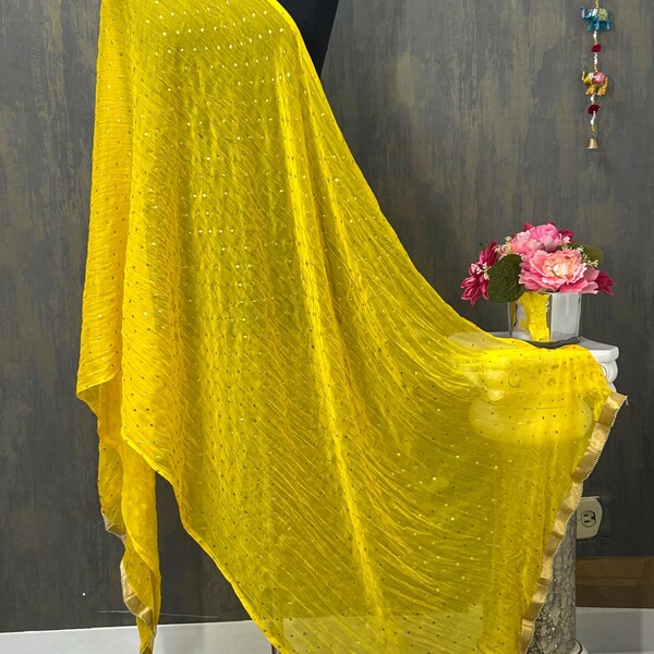 Yellow Embellished Chiffon Dupatta main image 1