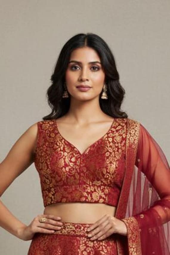 Maroon brocade blouse