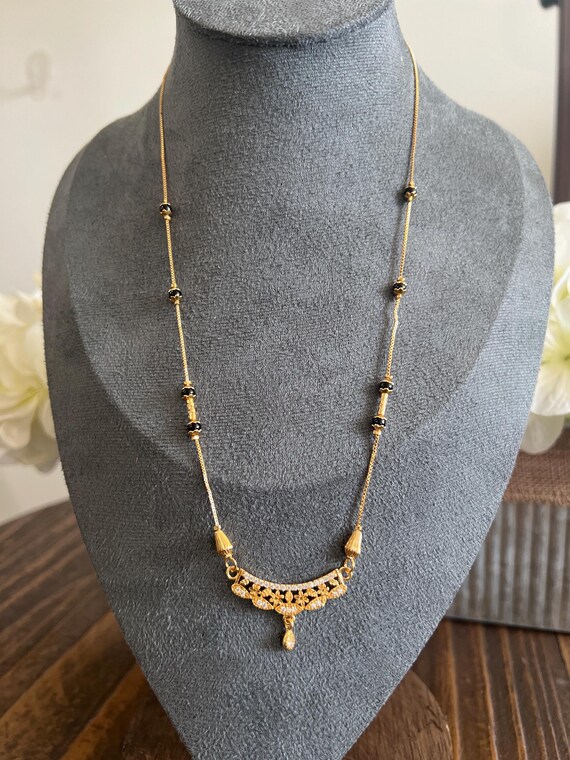 Gold Plated Black Beads Mangalsutra Necklace for Women | Minimal Indian Jewelry | Long Chain Everyday Ethnic Wear