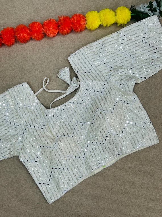 Silk blouse with mirror and sequin work