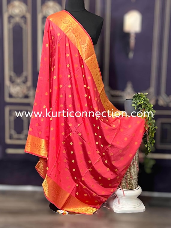 Et9030 silk dupatta | dark peach dupatta