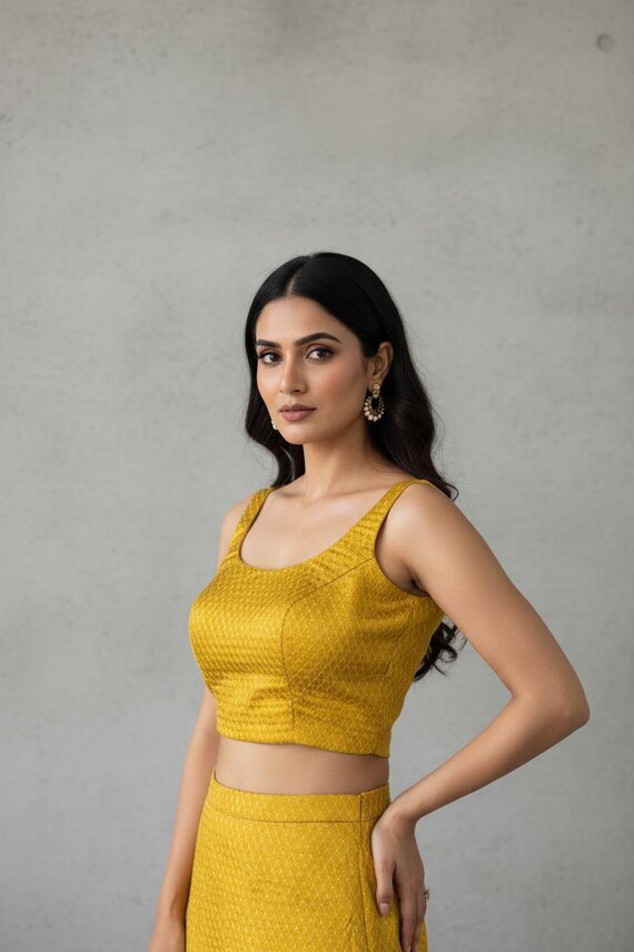 Mustard yellow sleeveless blouse