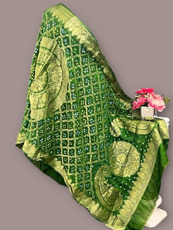 Dark green gharchola bandhani dupatta