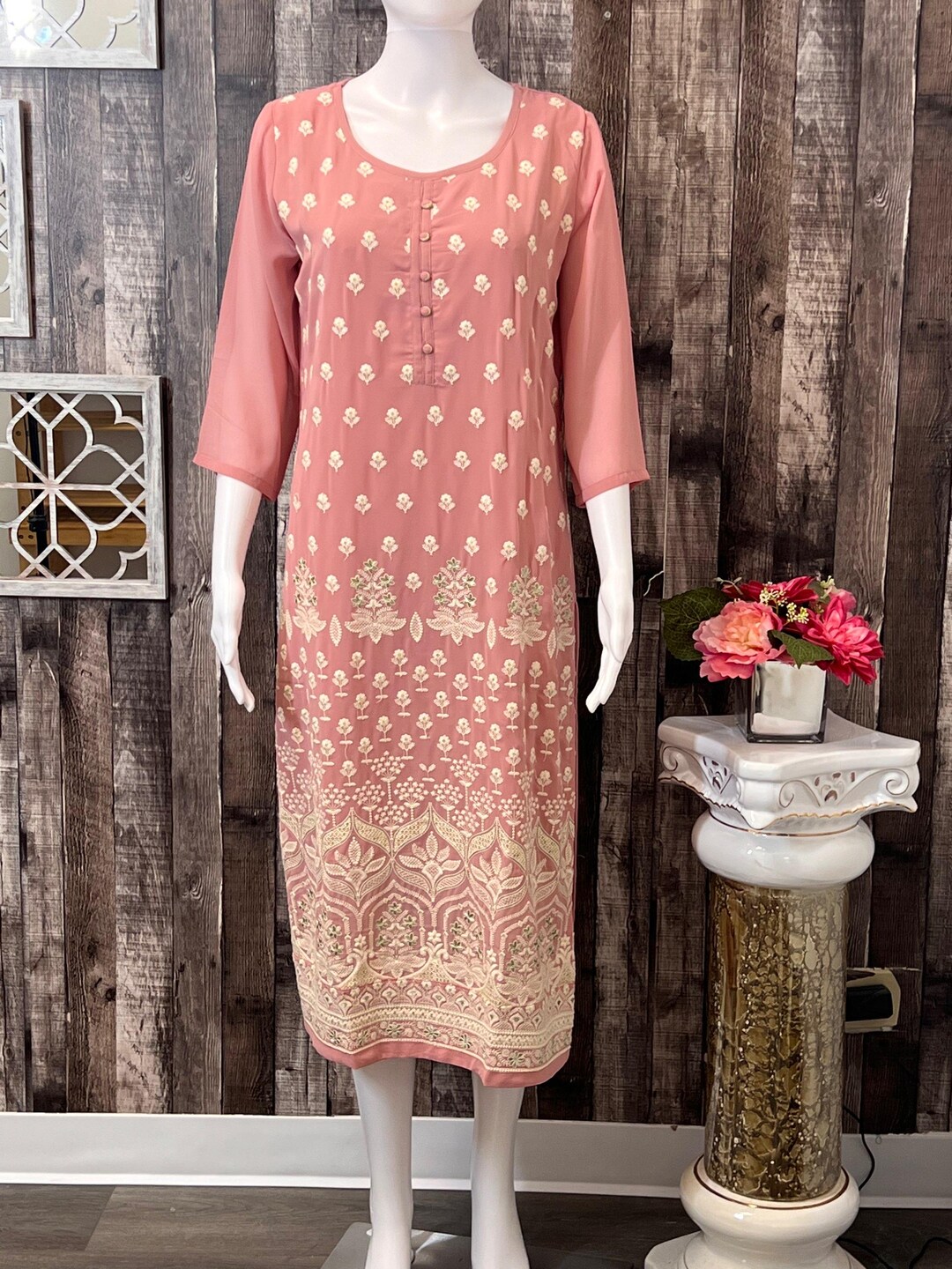 Elegant Embroidery Work Georgette Designer Party Wear Readymade Long Kurtis With Green