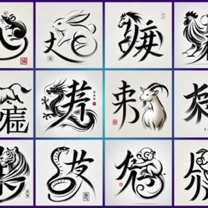 Chinesisches Sternzeichen Clipart | 12 Tier Zeichen PNG | Lunar New Year digitaler Download | Horoskop-Astrologie-Kunst | Sofort Download