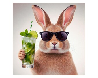 Mojito Bunny Art Print | Funny Animal Wall Decor (Digital Download)