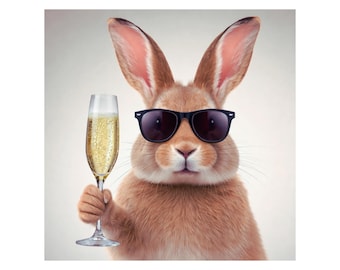 Champagne Bunny Art Print | Funny Animal Wall Decor (Digital Download)