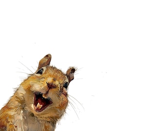 Funny Squirrel Selfie Art Print, Whimsical Home Decor (Digital Download)