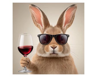 Wine Bunny Art Print | Funny Animal Wall Decor (Digital Download)
