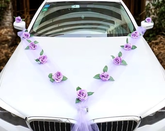 Artificial Silk Rose Wedding Car Decoration Set, Romantic Bridal Vehicle Decoration