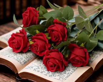 Flannel Pearl Rose Artificial Flower Bouquet, Romantic Bridal Decor, Valentine's Gift