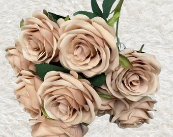 Artificial Camellia Rose Bouquet, Realistic Faux Floral Arrangement, Wedding Decor, Centerpiece