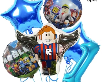 Gaming Birthday Balloons, Blue Party Decorations, 6pcs Set