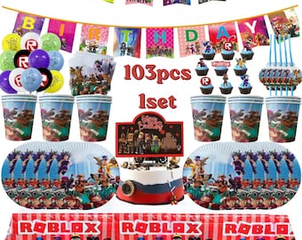 Gaming Birthday Party Supplies Set, 103pcs Decorations, Balloons, Banner, Cake Toppers