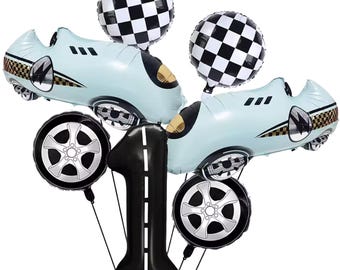 Race Car Birthday Balloons, Checkered Flag, Number 1-9 (7pcs Balloons),