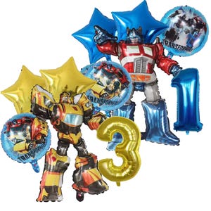 1-9 Numbers Transformers Inspired Robot Car Birthday Balloons, 6pcs Party Decorations Set