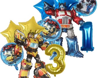 1-9 Numbers Transformers Inspired Robot Car Birthday Balloons, 6pcs Party Decorations Set