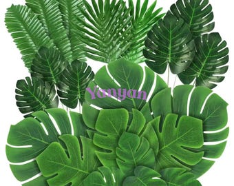 10Pcs Artificial Monstera Palm Leaves, Tropical Jungle Party Decor, Hawaiian Luau Beach Birthday Decorations
