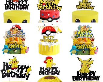 Poke-mon Happy Birthday Cake Topper | Pikachu Party Decoration | Kids Birthday Cake Decor | Baby Shower Party Supplies
