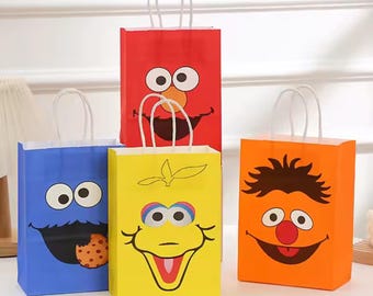6pcs Sesame Street Elmo Birthday Party Favor Bags, Treat Boxes, Kids Supplies