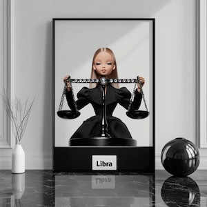 Libra Zodiac Poster, Astrology Wall Art Print, Fashion Doll Digital Download, Modern Libra Decor, Zodiac Sign Gift for Her