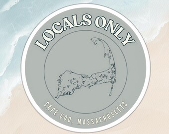 Locals Only Cape Cod-sticker – preppy kustvinylsticker, Massachusetts Summer Esthetic, laptopsticker waterfles