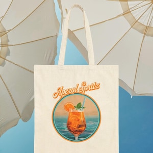 Retro draagtas katoenen canvas Aperol Spritz, tas zomerse sfeer, milieuvriendelijk, strandtas, cadeau voor cocktailliefhebbers, retro