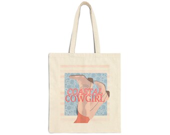 Blue and Pink Coastal Cowgirl Tote Bag: Chic, Eco-Friendly Bag for Beach Days, Shopping, Travel, Gifts, Everyday Use, Summer Vibes