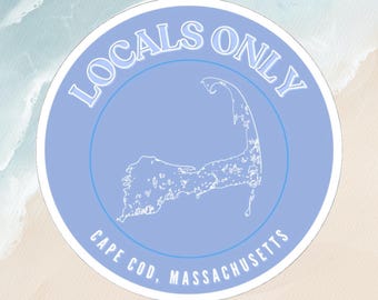 Locals Only Cape Cod-sticker – preppy kustvinylsticker, Massachusetts Summer Esthetic, laptopsticker waterfles, oostkust, blauw