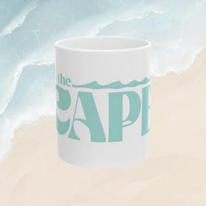 Mug en céramique The Cape, tasse à café côtière rétro turquoise, cadeau Cape Cod