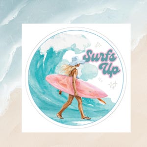Pegatinas de Surfs Up, calcomanías para tablas de surf, pegatinas para portátiles, botellas de agua, calendarios, manualidades y más.