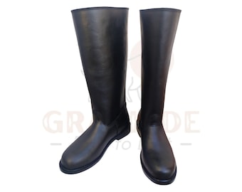 Botas de equitación de cuero negro para hombre / Botas largas de cuero de oficial alemán hechas a mano / Zapatos ecuestres de cuero premium