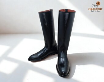 Elegant Knee-High Premium Leather Boots | Horse Riding Boots Full Zipper | Officer Tall Equestrian Boots | English Riding Boots for Men