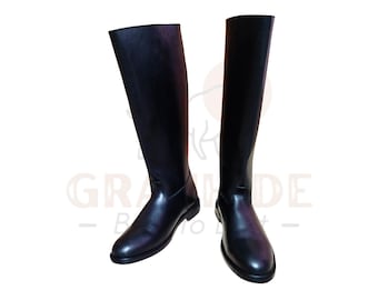Skórzane brytyjskie oficerskie wysokie kozaki do kolan | Czarne, ręcznie robione skórzane buty do jazdy konnej | Wysokiej jakości wysokie buty jeździeckie dla mężczyzn, prezent dla męża