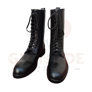 Men&#39;s Handmade Chelsea Style Boots, Handmade Men&#39;s Genuine Leather Black Unisex Boots, Long Lace up Casual Fall Footwear