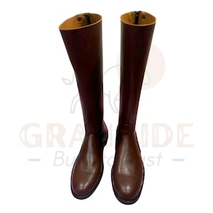 Handmade German Officer Leather Long Boot | Genuine Brown Leather Riding Boots | Equestrian Vintage Military-Inspired Design Boots