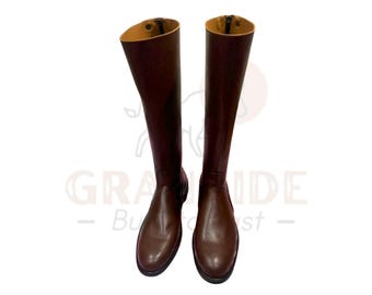 Handmade German Officer Leather Long Boot | Genuine Brown Leather Riding Boots | Equestrian Vintage Military-Inspired Design Boots