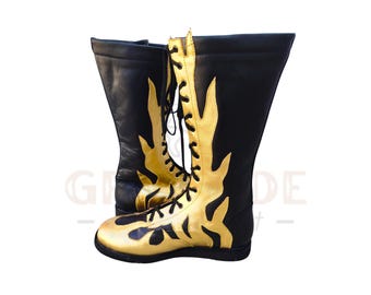 Herren Pro Wrestling Boots | Personalisierte Schwarz & Gold Wrestling Schuhe | Handgefertigte Schnürstiefel / Wrestling Boots | Professionelle Aufführungs-Zahnrad