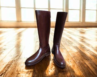 Handmade Horse Riding Boots, Long Brown Equestrian Boots, Premium Tall British Officer Shoes, Tall Knee High Boots, Men Riding Shoes