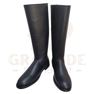 Horse Riding Black Long Boots | Handmade German Officer Leather Boot | Leather Sole Equestrian Boots | Tall Riding Boots for Men