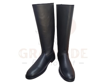 Horse Riding Black Long Boots | Handmade German Officer Leather Boot | Leather Sole Equestrian Boots | Tall Riding Boots for Men